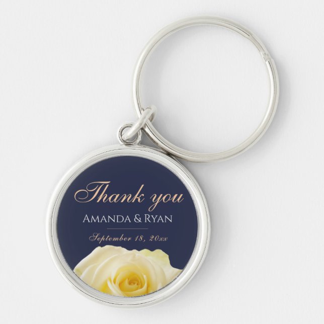 Yellow Rose Flower Floral Wedding Thank you Keychain (Front)
