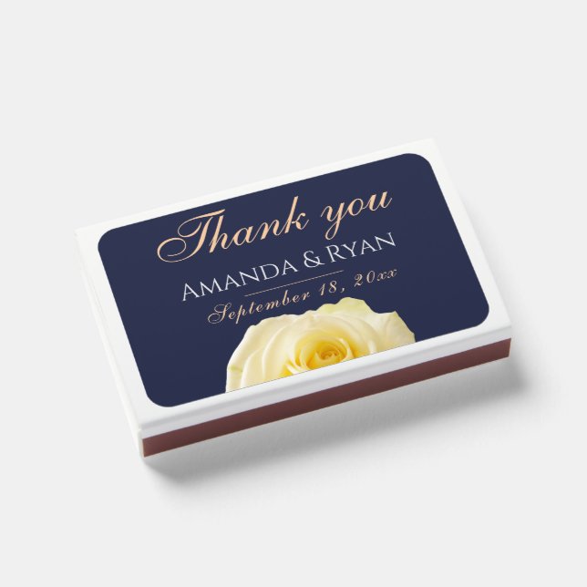 Yellow Rose Flower Floral Wedding Thank you Matchboxes (Front Closed)