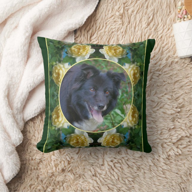 Yellow Rose Flower Frame Create Your Own Photo Throw Pillow (Blanket)