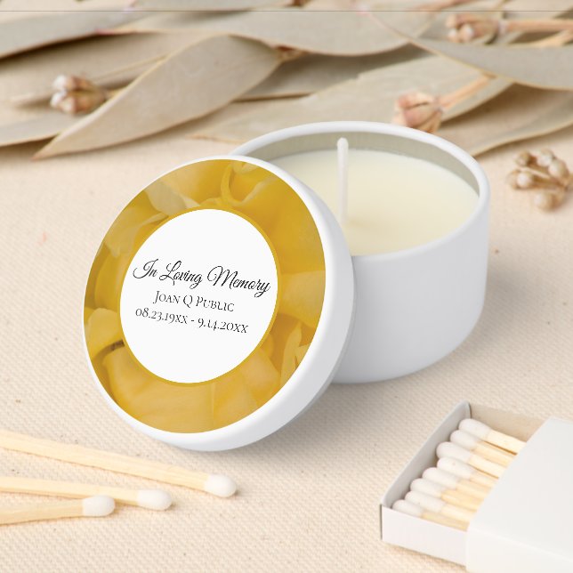 Yellow Rose Flower Funeral Memorial Mini Candle Favors (Insitu)