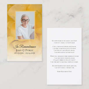 Yellow Rose Flower Funeral Memorial Poem / Prayer Business Card
