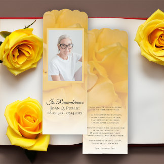 Yellow Rose Flower Funeral Prayer Card Bookmarks