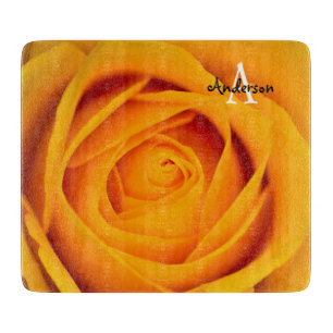 Yellow rose flower Glass chopping board