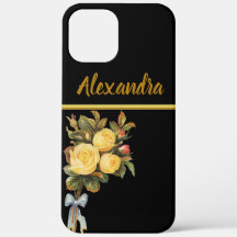 Yellow Rose Flower Gold monogram