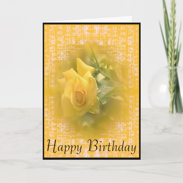 Yellow Rose Flower Happy Birthday Card (Front)