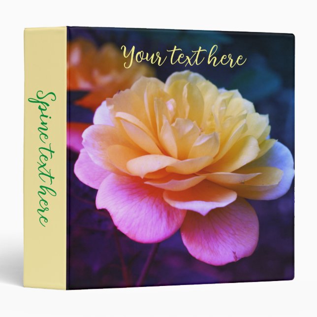 Yellow Rose Flower In Full Bloom Personalized 3 Ring Binder (Front/Spine)