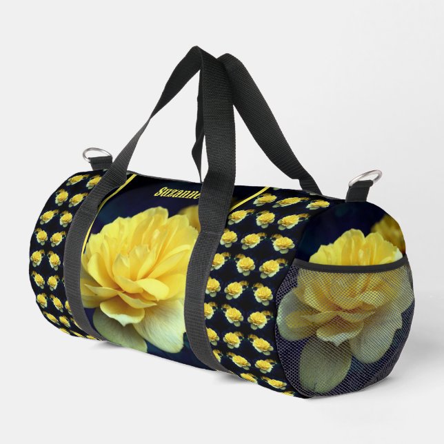 Yellow Rose Flower In Full Bloom Personalized Duffle Bag (Right Corner)