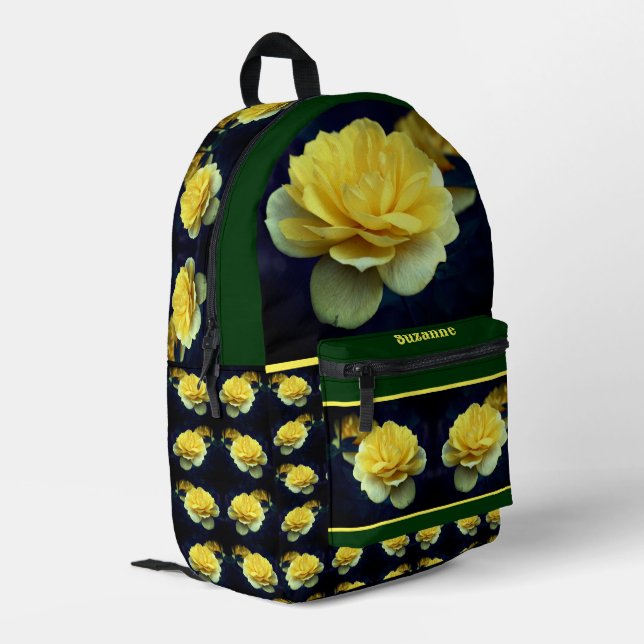 Yellow Rose Flower In Full Bloom Personalized Printed Backpack (Back Corner Left)