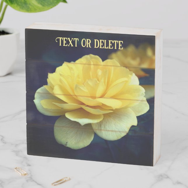 Yellow Rose Flower In Full Bloom Personalized Wooden Box Sign (In Situ Horizontal)