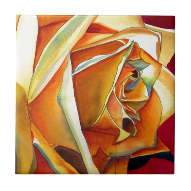 Yellow Rose flower original watercolor Art Ceramic Tile (Front)