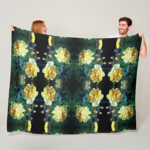 Yellow Rose Flower Pair Abstract Fleece Blanket