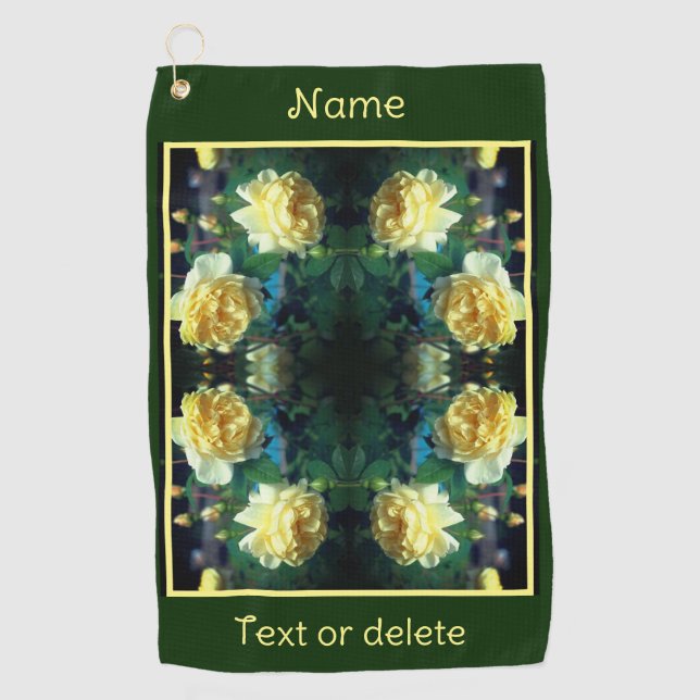 Yellow Rose Flower Pair Abstract Personalized Golf Towel (Front)
