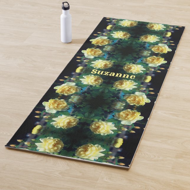 Yellow Rose Flower Pair Abstract Personalized Yoga Mat (In Situ)