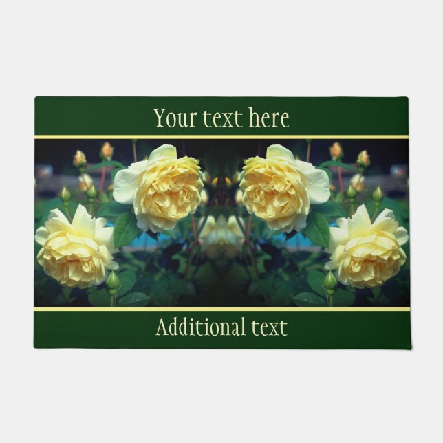 Yellow Rose Flower Pair Personalized Doormat (Front)