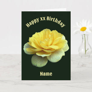 Yellow Rose Flower Personalized Birthday Card