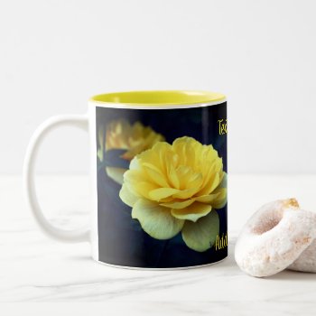 Yellow Rose Flower Personalized Two-tone Coffee Mug by SmilinEyesTreasures at Zazzle
