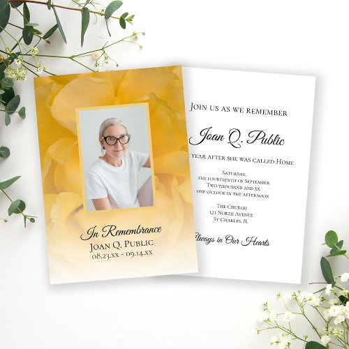 Yellow Rose Flower Petals Death Anniversary Invitation