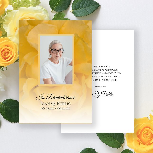 Yellow Rose Flower Petals Funeral Sympathy Thank You Card (Creator Uploaded)