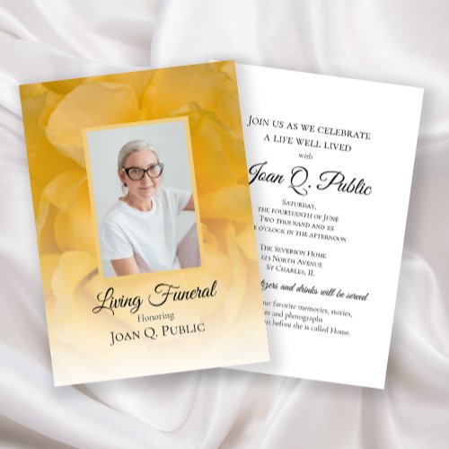 Yellow Rose Flower Petals Living Funeral Party Invitation