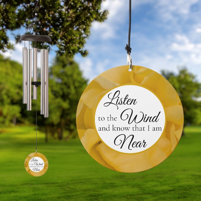 Yellow Rose Flower Petals Memorial Keepsake Wind Chime (Outdoor)