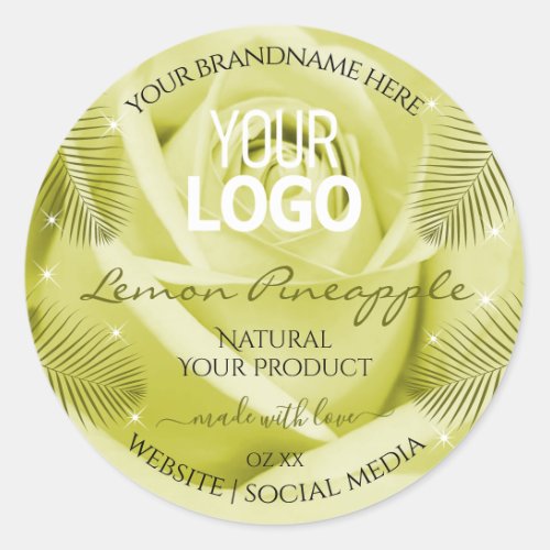 Yellow Rose Flower Product Labels Palm Leaves Logo