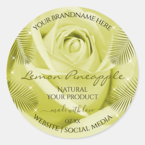 Yellow Rose Flower Product Labels with Palm Leaves