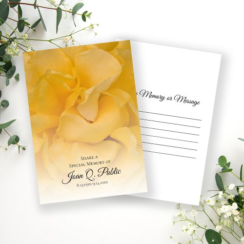 Yellow Rose Flower Share a Memory Funeral  Note Card