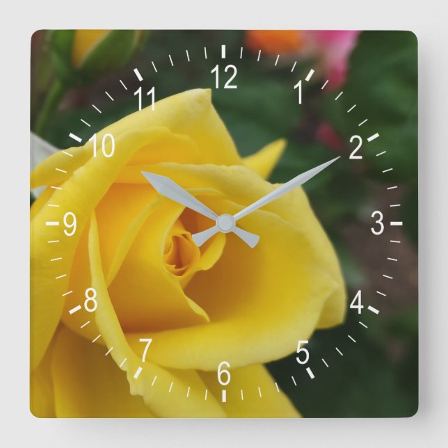 Yellow rose flower square wall clock (Front)