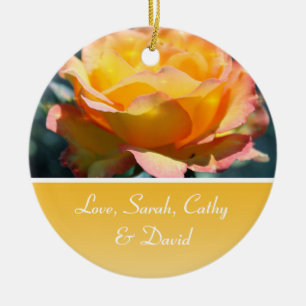 Yellow rose flower wedding anniversary ceramic ornament