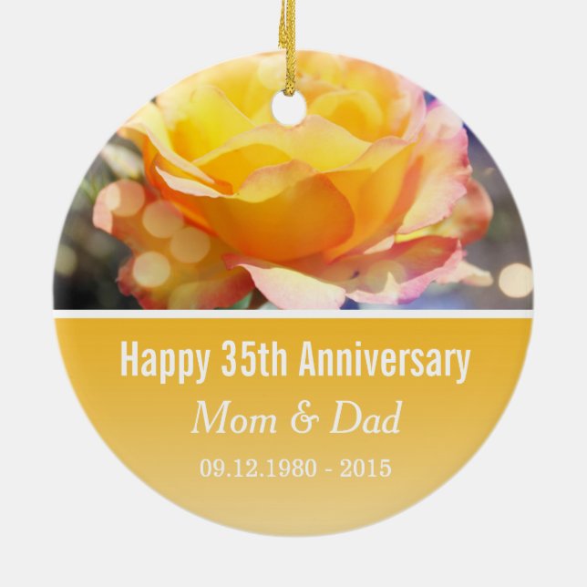 Yellow rose flower wedding anniversary ceramic ornament (Back)
