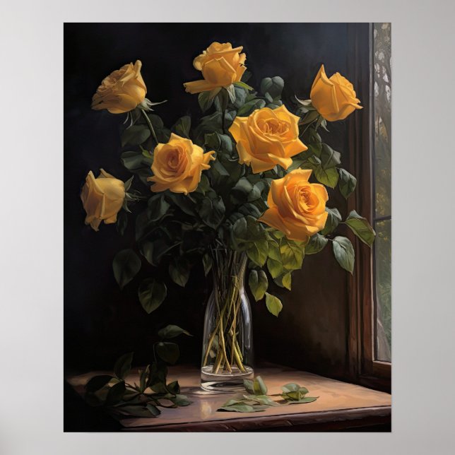 Yellow Rose Flowers Art Print Poster (Front)