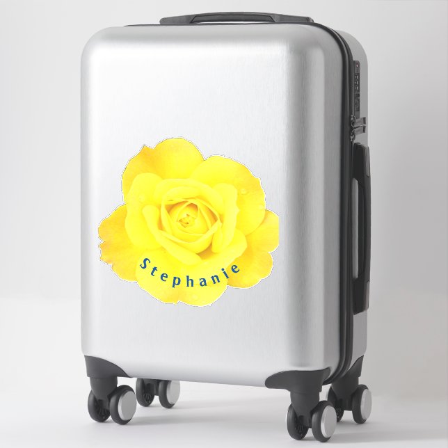 Yellow Rose Flowers Blue Name Text Template Cute Sticker (Suitcase)