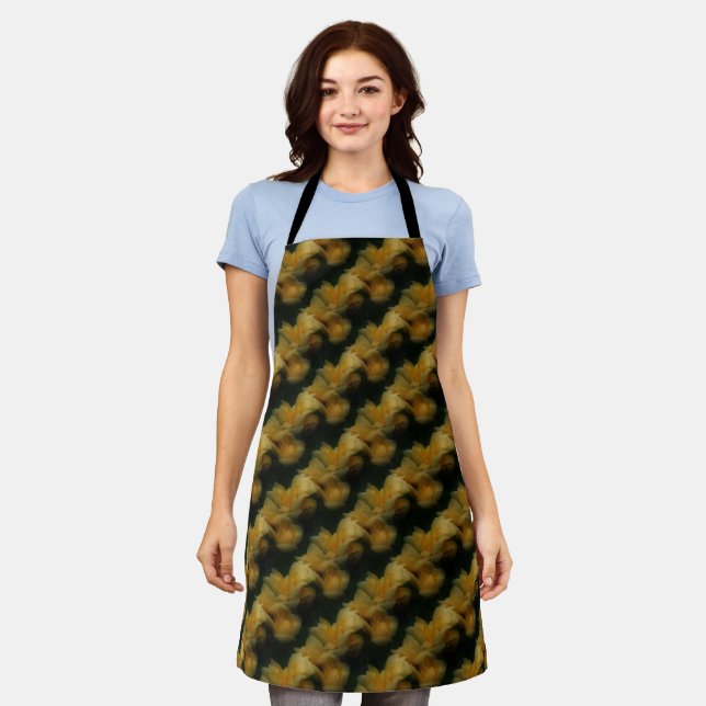 Yellow Rose Flowers Nature Art Pattern     Apron (Worn)
