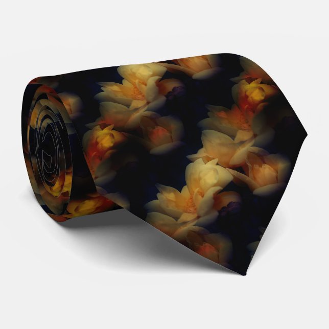 Yellow Rose Flowers Nature Art Pattern      Neck Tie (Rolled)