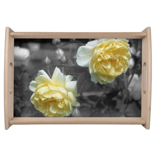 Yellow Rose Flowers Partial Color Serving Tray