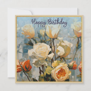 Yellow Rose Flowers Pretty Floral Happy Birthday Card