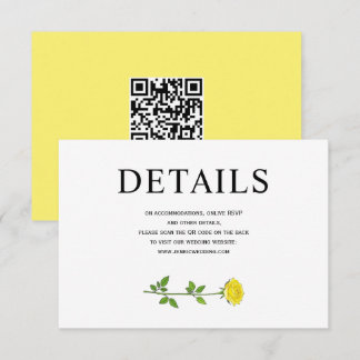 Yellow rose flowers QR wedding details  Enc Enclosure Card