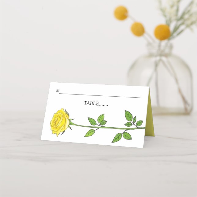 Yellow rose flowers romantic floral escort place card (Front)