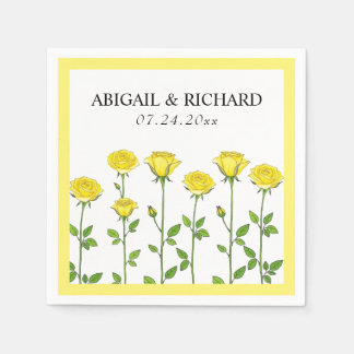 Yellow rose flowers romantic floral spring wedding napkins