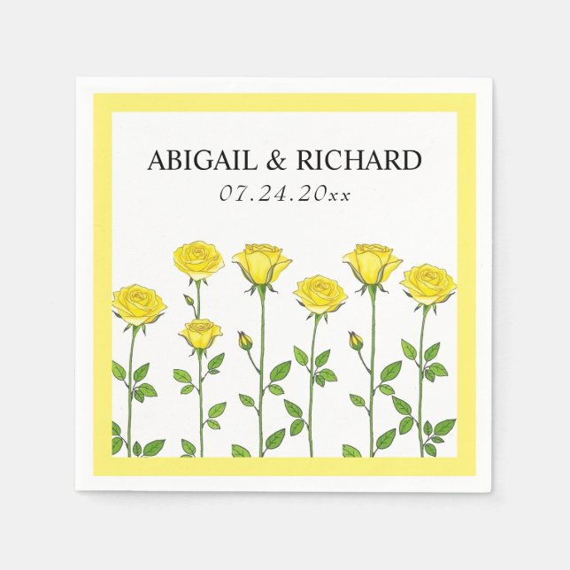 Yellow rose flowers romantic floral spring wedding napkins (Front)