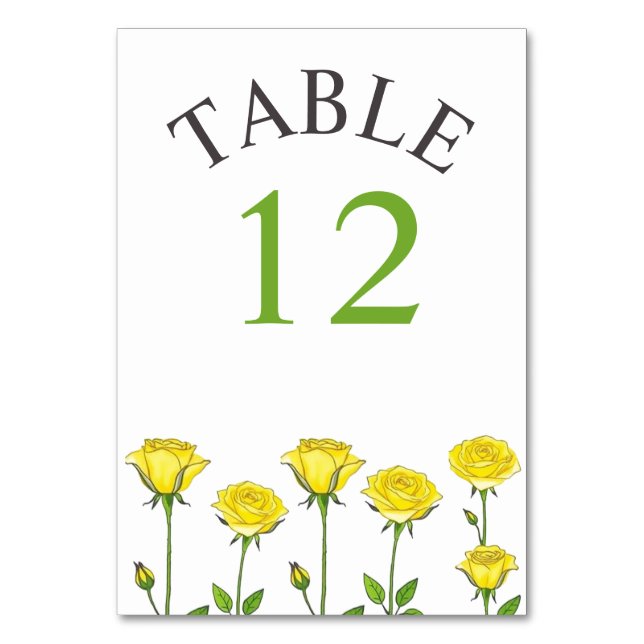 Yellow rose flowers romantic floral spring wedding table number (Front)