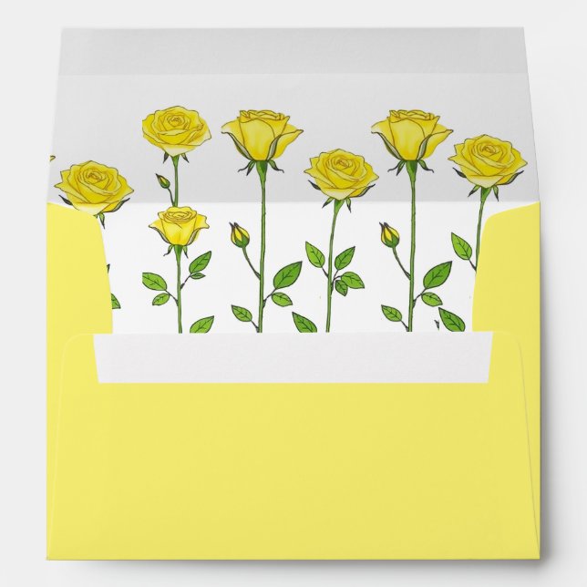 Yellow rose flowers romantic floral wedding envelope (Back (Bottom))