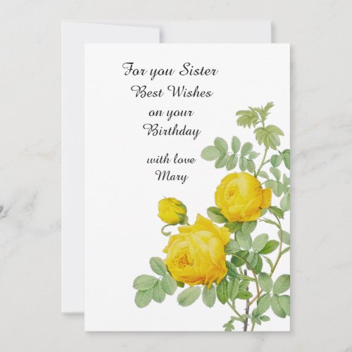 Yellow Rose For Sister Birthday Flat Card