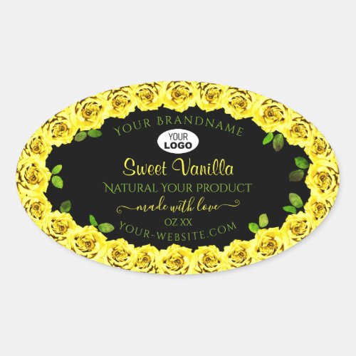 Yellow Rose Frame on Black Product Label with Logo