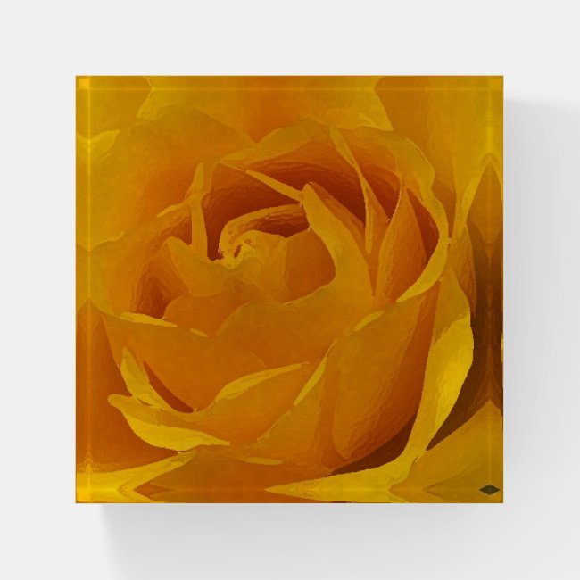 Yellow Rose Garden Flower Floral Glass Paperweight