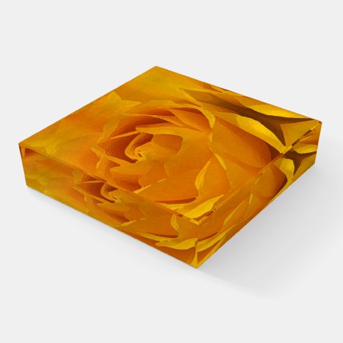 Yellow Rose Garden Flower Floral Glass Paperweight