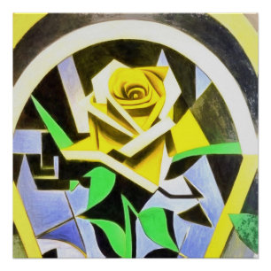 Yellow Rose Geometric Style With Art Deco  Poster