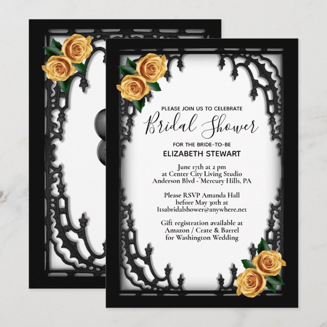 Yellow Rose Gothic Bridal Shower  Invitation (Front/Back)
