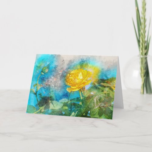 Yellow Rose Green Leaves Best Wishes Card