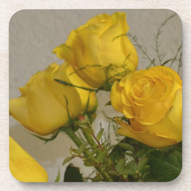 Yellow Rose Hard Plastic coasters with cork back (Front)